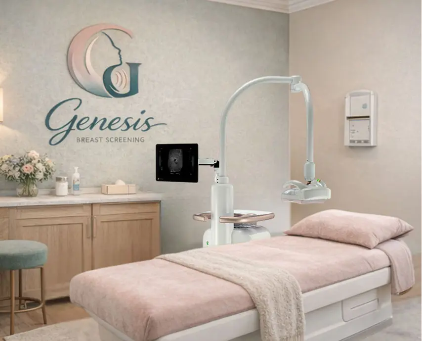 Modern automated breast ultrasound screening room at Genesis Tampa providing a calm and supportive setting