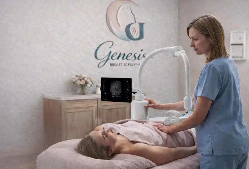 Radiologist performing automated breast ultrasound screening (ABUS) at Genesis Tampa clinic